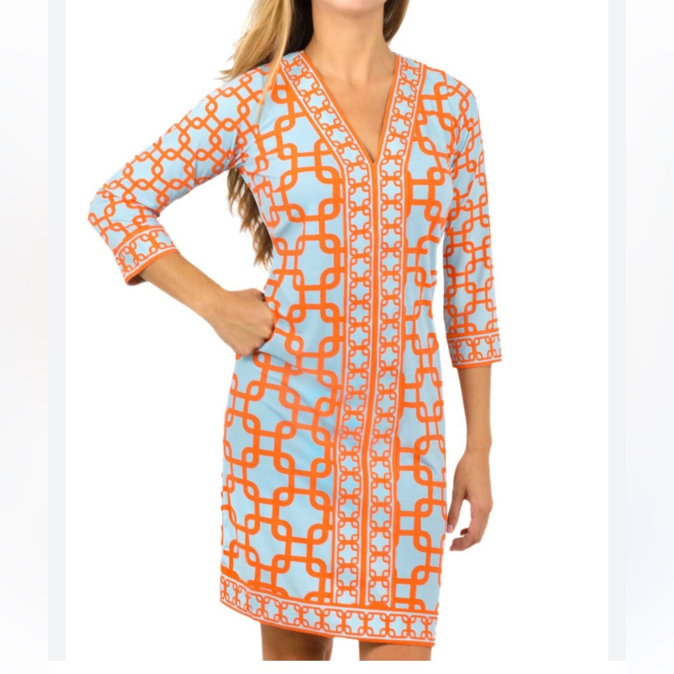 Gretchen Scott Designs Blue And Orange Geometric Dress